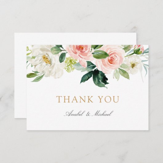 Bloemen Blush White Greenery Dank u kaart (Voorkant / Achterkant)