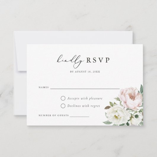 Bloemen Blush Witte Pioen Bruiloft RSVP Kaart (Voorkant)