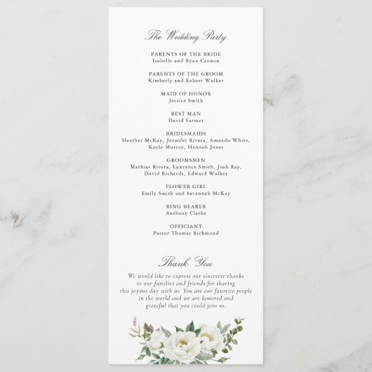 Bloemen Blush Witte Pioen Elegant Bruiloft Programmakaart (Achterkant)