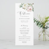 Bloemen Blush Witte Pioen Elegant Bruiloft Programmakaart (Staand voorkant)