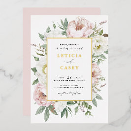 Bloemen Blush Witte Pioen Elegant Gouden Folie Bru Folie Uitnodiging