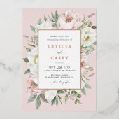 Bloemen Blush Witte Pioen Elegant Roos Folie Bruil Folie Uitnodiging (Voorkant)