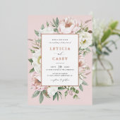 Bloemen Blush Witte Pioen Elegant Roos Folie Bruil Folie Uitnodiging (Staand Voorkant)