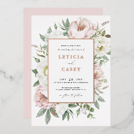 Bloemen Blush Witte Pioen Elegant Roos Folie Bruil Uitnodiging