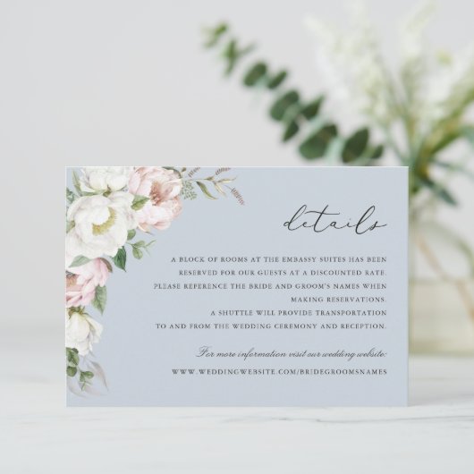 Bloemen Blush Witte Pioen groen Details invoegen Kaart (Staand voorkant)