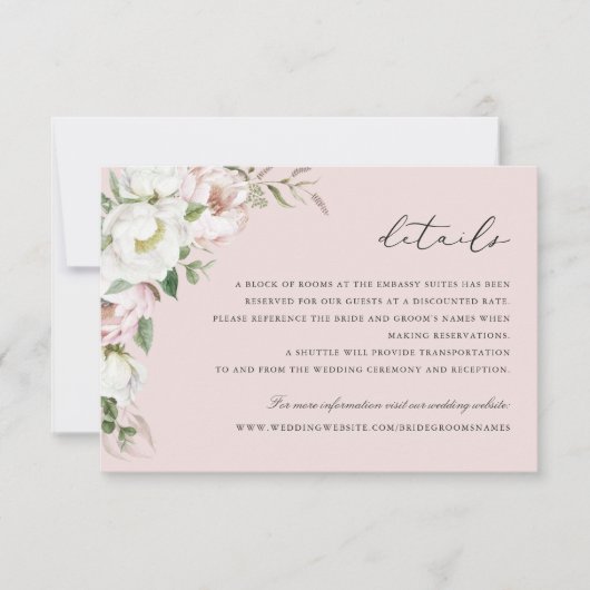 Bloemen Blush Witte Pioen groen Details invoegen Kaart (Voorkant)