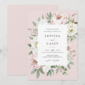 Bloemen Blush Witte Pioen Lijst Elegant Bruiloft Kaart (Voorkant / Achterkant)