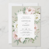 Bloemen Blush Witte Pioen Lijst Elegant Bruiloft Kaart (Voorkant)