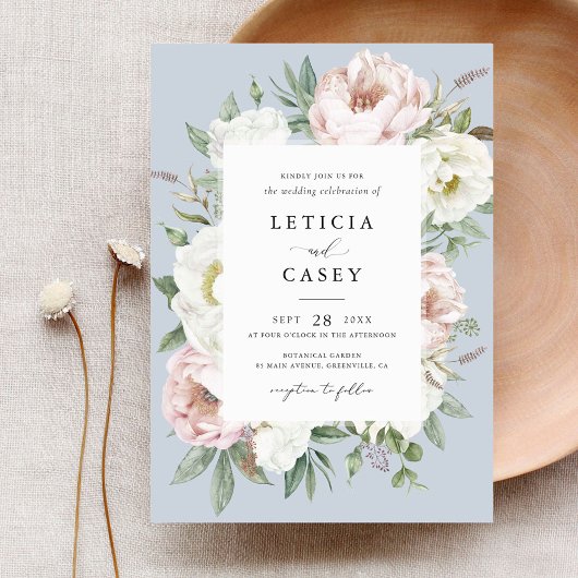 Bloemen Blush Witte Pioen Lijst Elegant Bruiloft Kaart