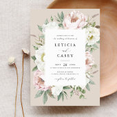 Bloemen Blush Witte Pioen Lijst Elegant Bruiloft Kaart