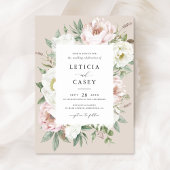 Bloemen Blush Witte Pioen Lijst Elegant Bruiloft Kaart