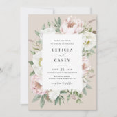 Bloemen Blush Witte Pioen Lijst Elegant Bruiloft Kaart (Voorkant)