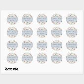 Bloemen Blush Witte Pioen Stoffig Blauw Bruiloft Ronde Sticker (Vel)