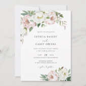 Bloemen Blush Witte Pioenen Blad Elegant Bruiloft Kaart (Voorkant)