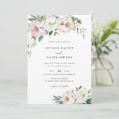 Bloemen Blush Witte Pioenen Blad Elegant Bruiloft Kaart (Staand voorkant)