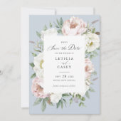 Bloemen Blush Witte Pioenen Bruiloft Save the Date Kaart (Voorkant)