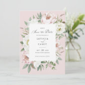 Bloemen Blush Witte Pioenen Bruiloft Save the Date Kaart (Staand voorkant)