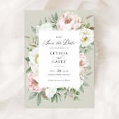 Bloemen Blush Witte Pioenen Bruiloft Save the Date Kaart