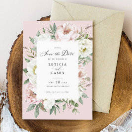Bloemen Blush Witte Pioenen Bruiloft Save the Date Kaart