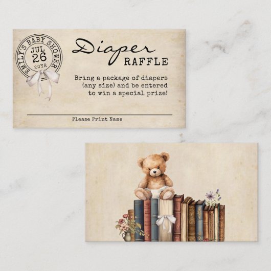  Bloemen Boeken Baby shower Luier Raffle Informatiekaartje (Voorkant / Achterkant)