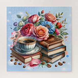 Bloemen  Boeken en Koffiekerst Legpuzzel