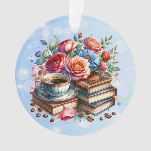  Bloemen  Boeken en Koffiekerst Ornament (voorkant)
