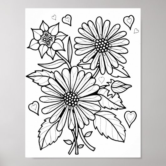Bloemen Boeket Art Kleurplaat Art Poster (Voorkant)