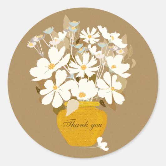 Bloemen boeket Bedankt gouden vaas witte kosmos Ronde Sticker (Voorkant)