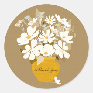 Bloemen boeket Bedankt gouden vaas witte kosmos Ronde Sticker