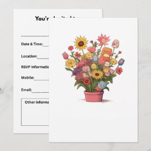 Bloemen, boeket, bloempot kaart