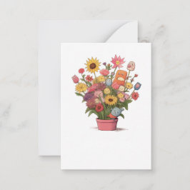 Bloemen, boeket, bloempot notitiekaartje