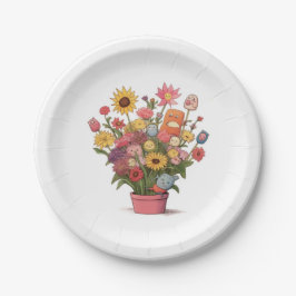 Bloemen, boeket, bloempot papieren bordje