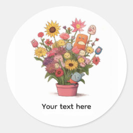 Bloemen, boeket, bloempot ronde sticker