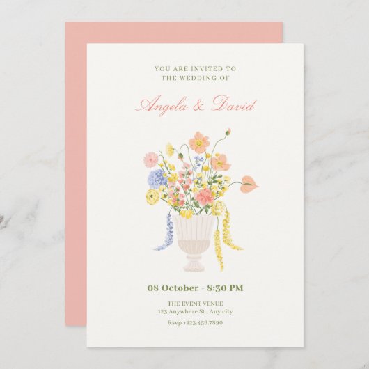 Bloemen boeket bruiloft kaart (Voorkant / Achterkant)