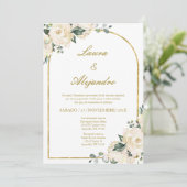 Bloemen boeket bruiloft uitnodiging in het Spaans (Staand voorkant)