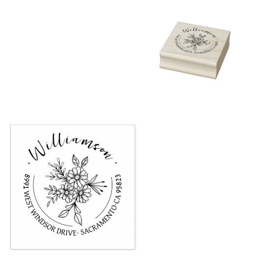 Bloemen Boeket Chic Script Retouradres Rubberstempel (Gestempeld)