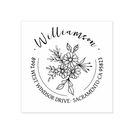 Bloemen Boeket Chic Script Retouradres Rubberstempel (Afrduk)