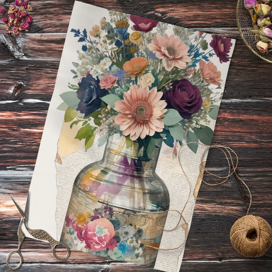 Bloemen Boeket Collage Decoupage Tissue Paper Tissuepapier