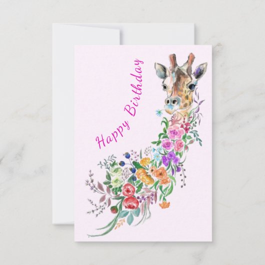 Bloemen Boeket Giraffe Verjaardag Kaart (Achterkant)