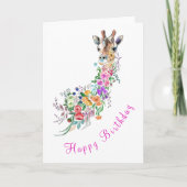 Bloemen Boeket Giraffe Verjaardagskaart Kaart (Voorkant)