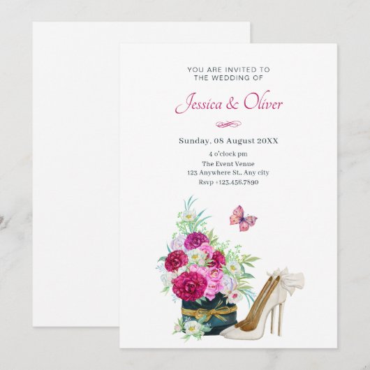 Bloemen boeket hakken bruiloft kaart (Voorkant / Achterkant)