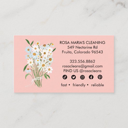 Bloemen Boeket Huis Schoonmaak Service Social Icon Visitekaartje (Achterkant)