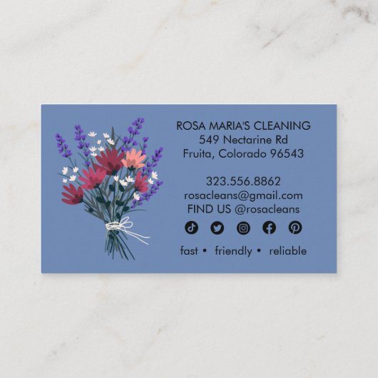 Bloemen Boeket Huis Schoonmaak Service Social Icon Visitekaartje (Achterkant)