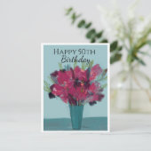 Bloemen Boeket in Blauwgroen & Roos Happy 50th Bir (Staand voorkant)