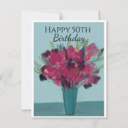 Bloemen Boeket in Blauwgroen & Roos Happy 50th Bir