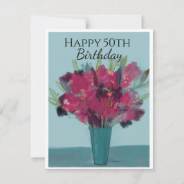 Bloemen Boeket in Blauwgroen & Roos Happy 50th Bir