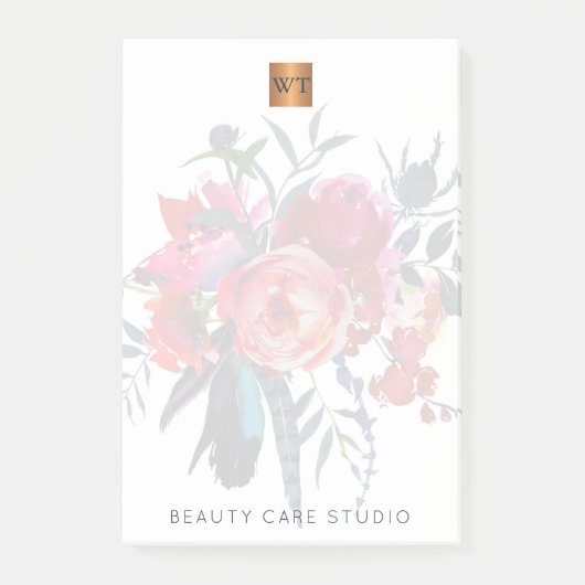 Bloemen boeket metallic goud koper monogrammed post-it® notes (Voorkant)