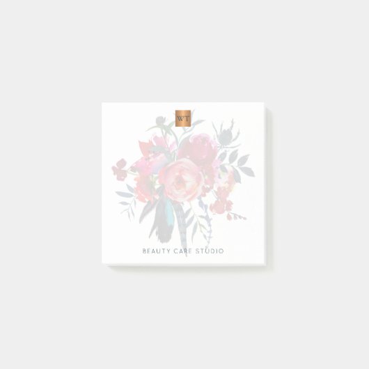 Bloemen boeket metallic goud koper monogrammed post-it® notes (Voorkant)
