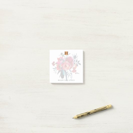 Bloemen boeket metallic goud koper monogrammed post-it® notes (Op bureau)