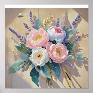Bloemen Boeket pioenen lavendel Poster